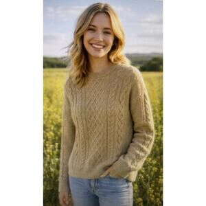 J. CREW Beige Cable Knit Fisherman Sweater Women's XL cottagecore farmhouse